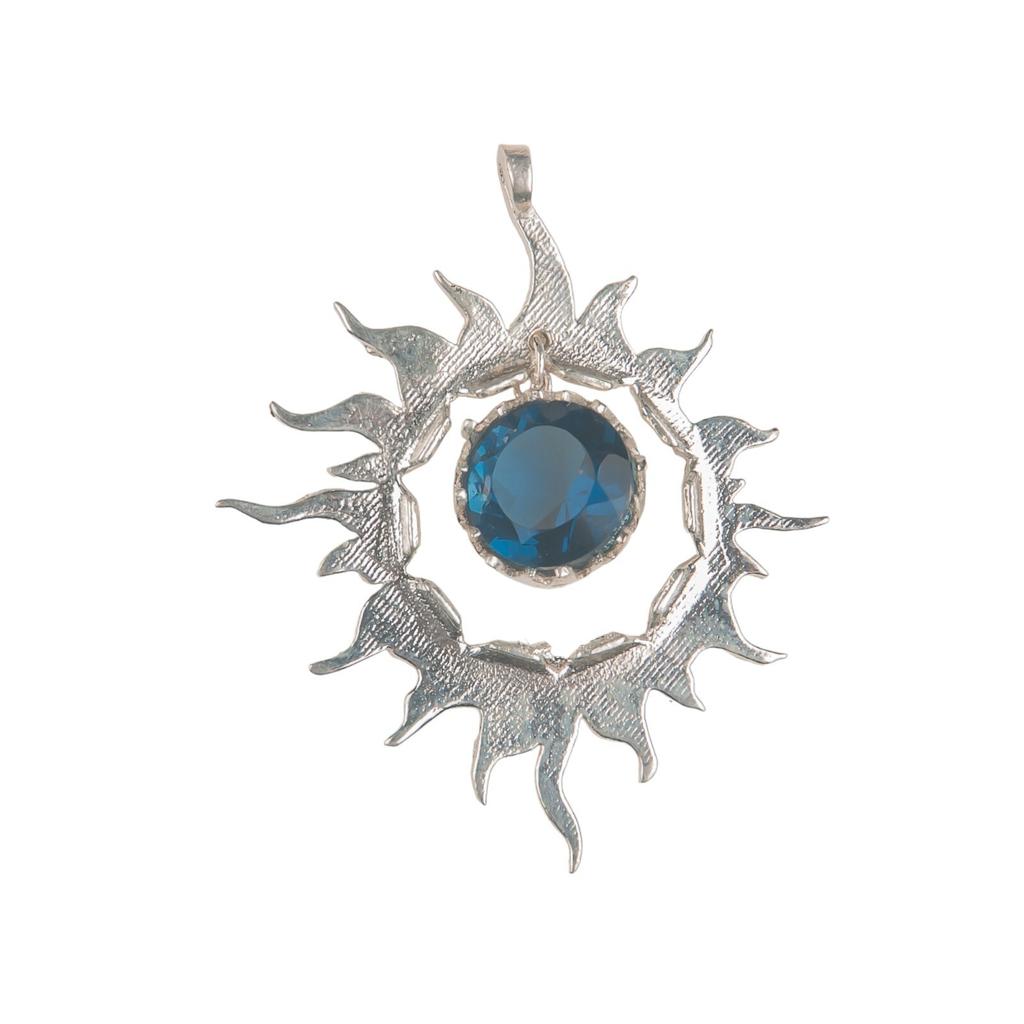 925 Solid Silver Multi Gemstone Sun Health Benefits Unisex Jewelry Pendant 1.76" CP-18