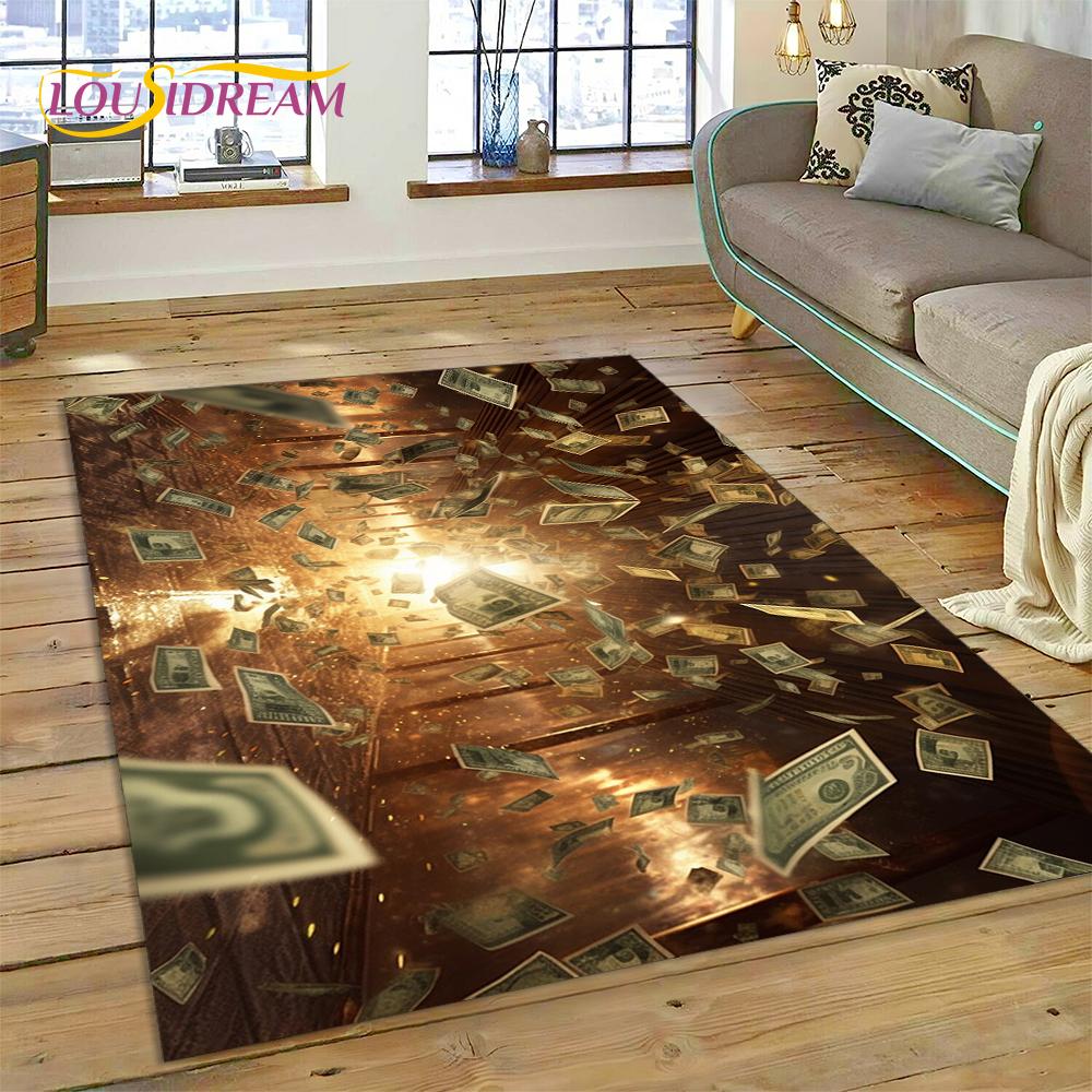 3D Rich Dollar Euro Pound Money Cartoon Carpet Rug for Bedroom Living Room Home Sofa Decoration,Children Large Decor Floor Mat