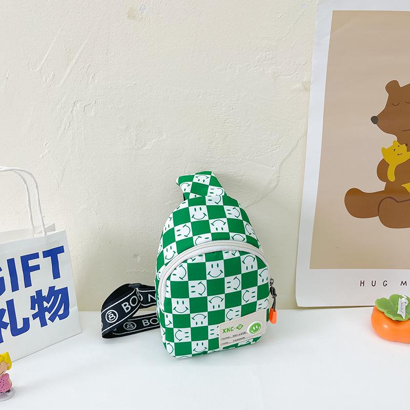 New children's bag boys fashion plaid messenger bag mini smiley face breast bag girls casual change bag