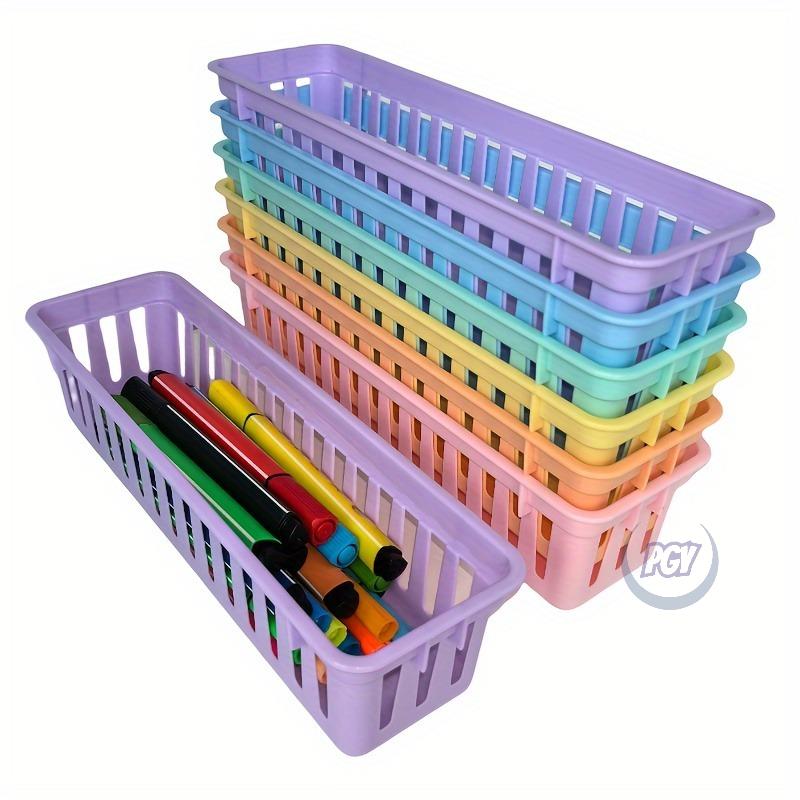 12 Piezas Organizadores de Lápices de Plástico Coloridos Cesta de Almacenamiento Cuadrada Cesta Organizadora Macaron Lápices Papelería Suministros de Arte Almacenamiento