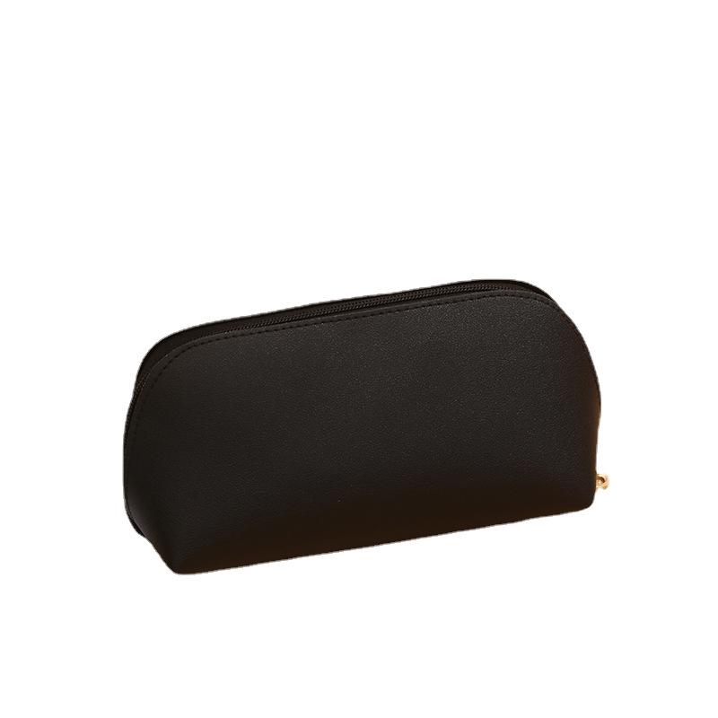 Double-Sided Leather Makeup Bag: Large Capacity, Solid Color, Portable