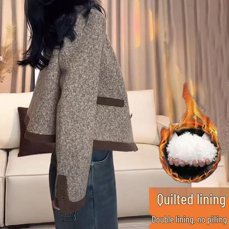 

2025 French Chic Short Jacket - Women s New Year s Outfit, Autumn Winter, Loose Fit, Slimming Round Neck M (90-110 jin recommended)