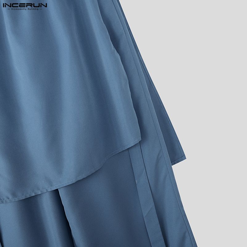 INCERUN Pantaloni Lunghi Casual da Uomo Vintage a Vita Elastica con Strati Irregolari