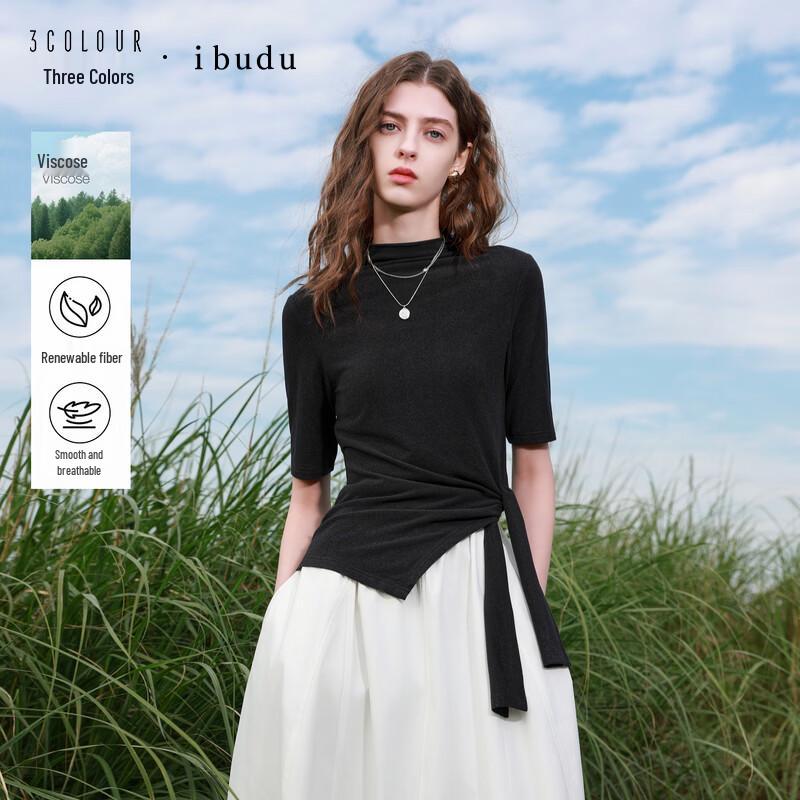 Sancai Women s Asymmetrical Mock Neck Slim Fit T-Shirt M