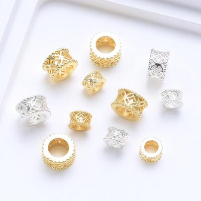 18K Gold-Plated Double-Sided Large Hole Copper Coin Spacer Beads for DIY Bracelet Weaving & Beading