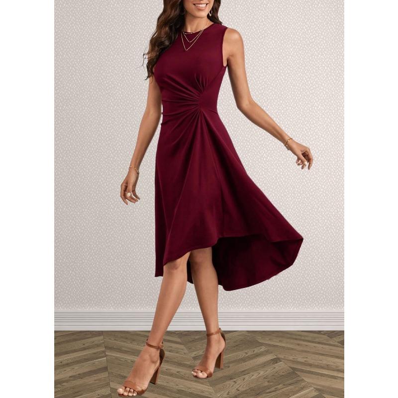 Solid Color Round Neck Sleeveless Pullover Midi Dress For Women Casual Commuting