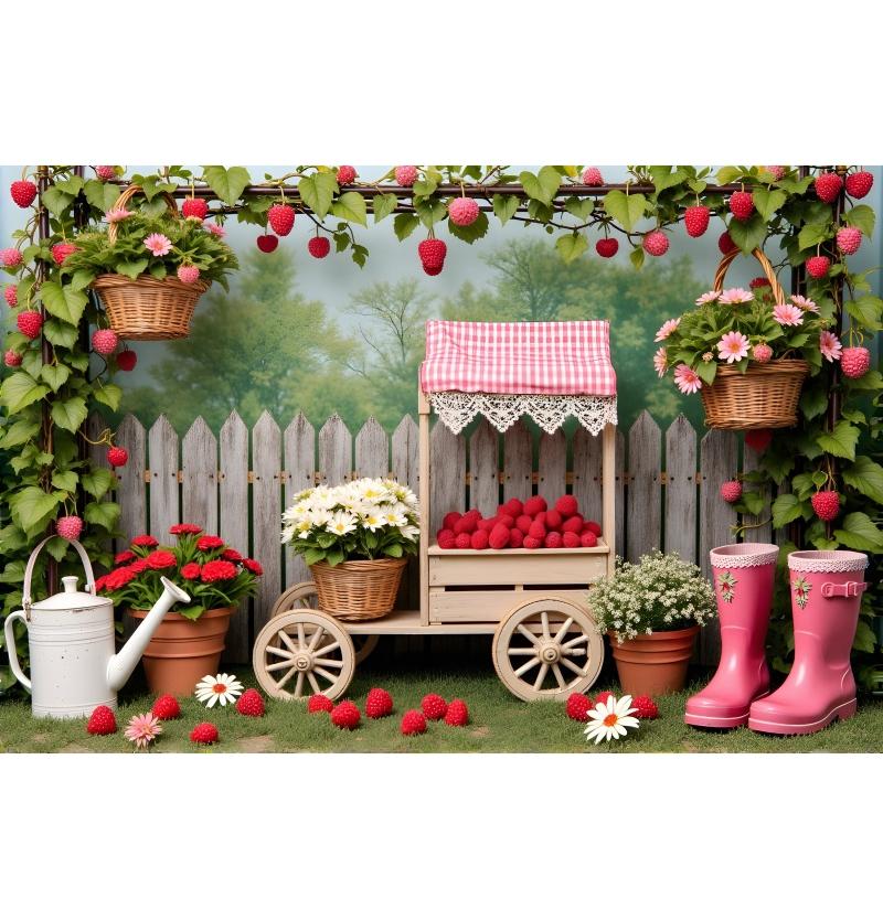 Fruit Cart Garden Photography Background Watermelon Strawberry For Summer Kids Portrait Baby Shower Party Backdrop Decoration