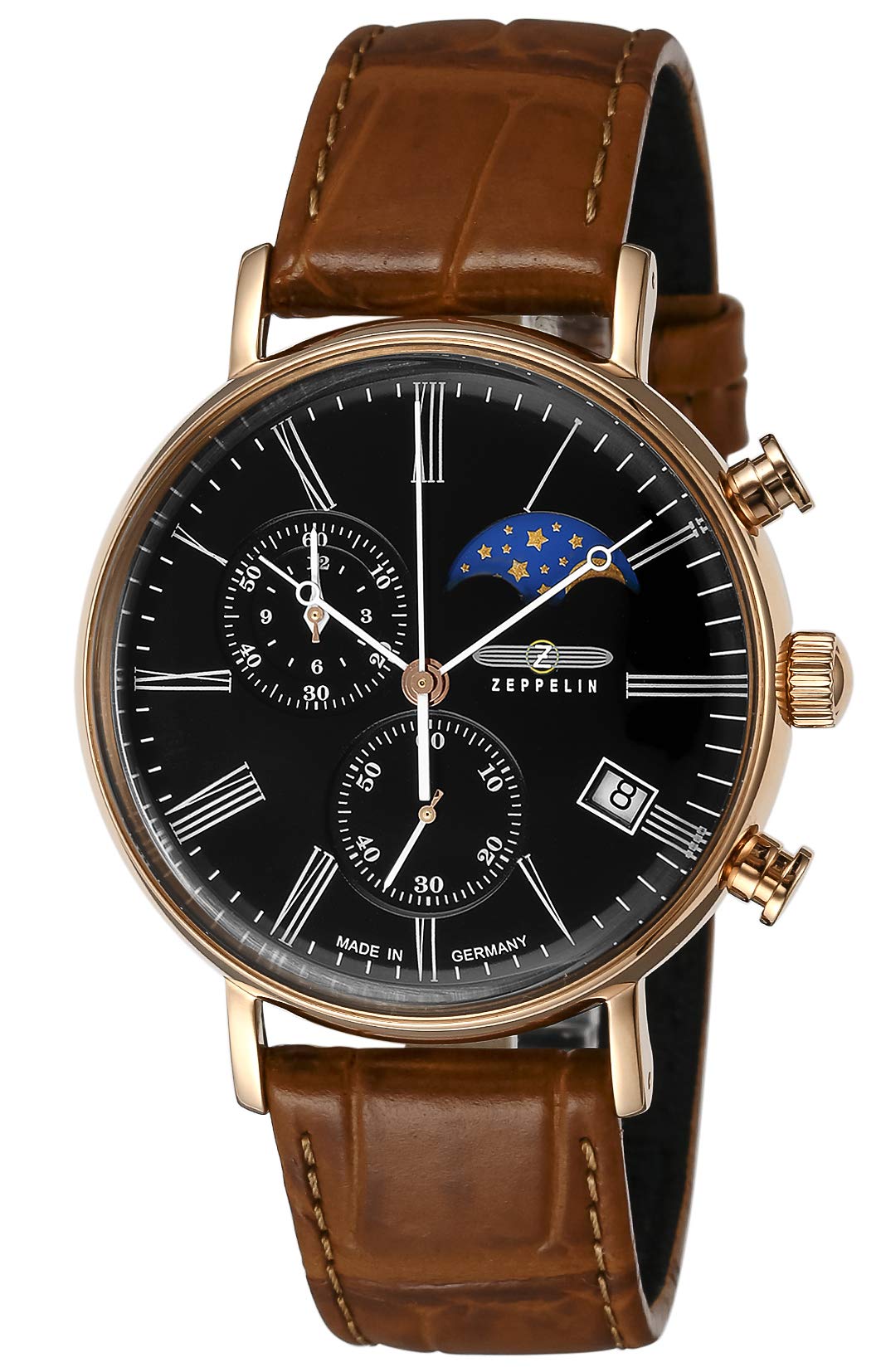 

Watch Rome LZ120 Rome Black Dial Stainless Steel Quartz MOONPHASE 41MM Germany Watch Brown [Zeppelin] 7196-2 Men s [Item]