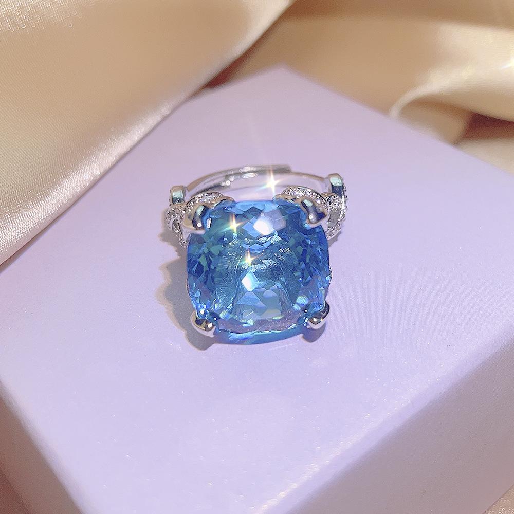 Fat Square 15 Set Yellow Diamond Kratopa Stone Pendant Violet Stud Earrings Aquamarine Fanta Color Treasure Ring