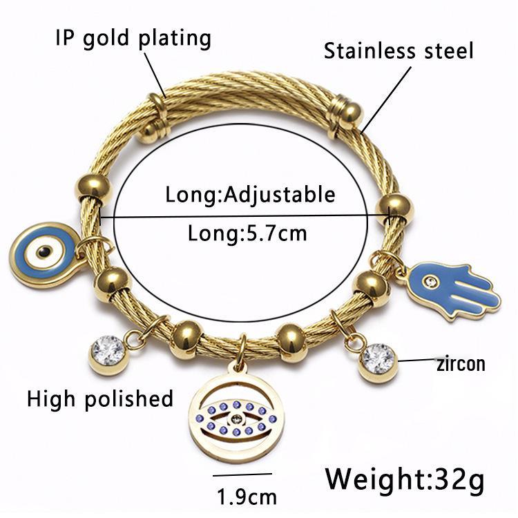 Edelstahl Elastisches Böses Auge Fatima Armband mit Türkischen Islamischen Motiven