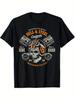 Mens Vintage Motorcycle Graphic T-Shirt Oversized Streetwear T with Retro Racing Design Black Casual Shirt for Motorcycle Lovers