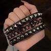 Pulsera de Cuero Estilo Punk Negro Y2K con Cadenas Metálicas Oscura Gótica Unisex Ajustable