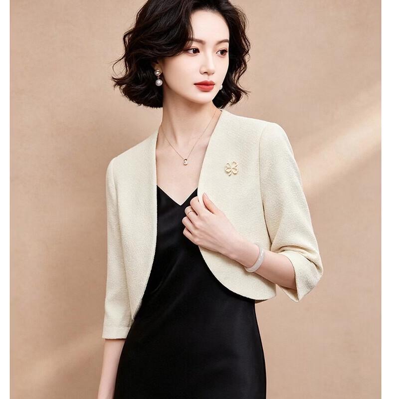 EST+II Minimalistischer Kragenloser Gekürzter Bolero - Eleganter Halbsärmel-Schulterjäckchen für Pendler