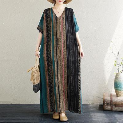 Manica corta Taglie forti vintage nuovi in ​​abiti da donna casual abito lungo estivo ampio