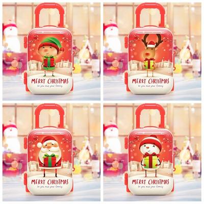 Mala Trolley Festiva de Natal para Doces com Design de Papai Noel, Boneco de Neve, Alce e Elfo para Decoração com Tema de Casa de Bonecas