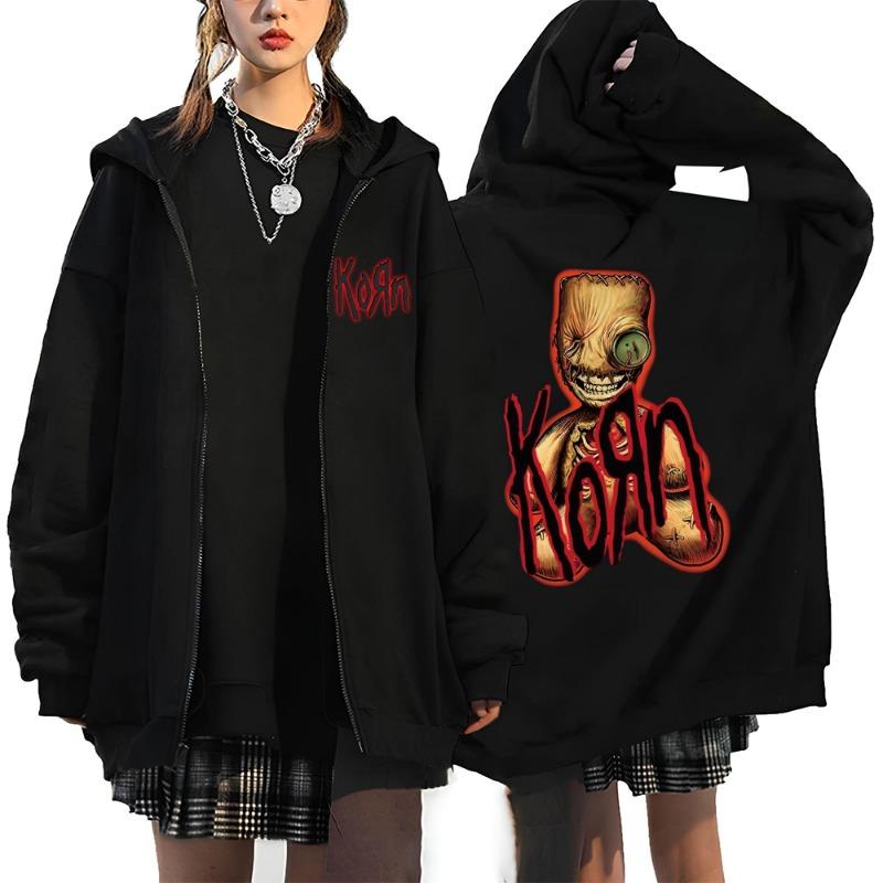 Korn Rock Band Letter Logo Zipper Hoodie Men's Metal Gothic Vintage Oversized Zip Up Hoodies Streetwear Punk Sweat Shirts Jacket