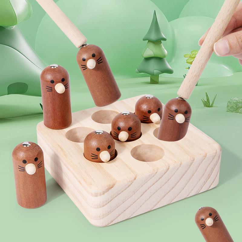 

Wooden Early Education Magnetic Catch Mouse Children S Interactive Fishing Catch Bug Game Concentration Training Tabletop Puzzle Toys