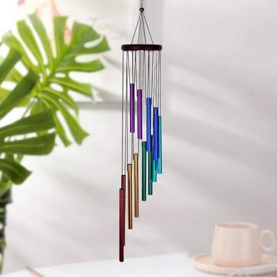 Carillón de viento giratorio de madera maciza con tubo de aluminio, resistente al agua, con 12 tubos, clásico, con música a juego