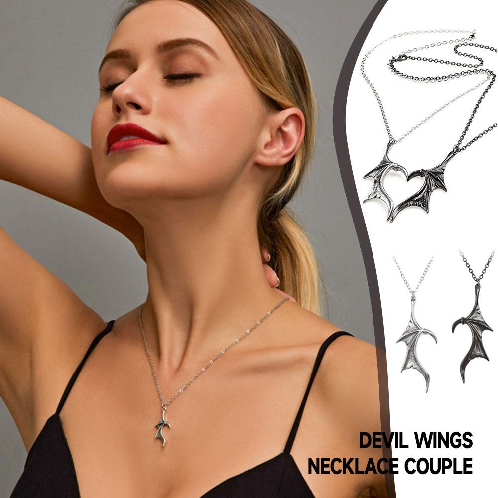 Demon Wings Necklace Couple Gothic Retro Punk Hip Hop Style Metal Pendant Heart Shaped Necklace Alloy Material For Daily Wear Ancient Silver красный/чёрный