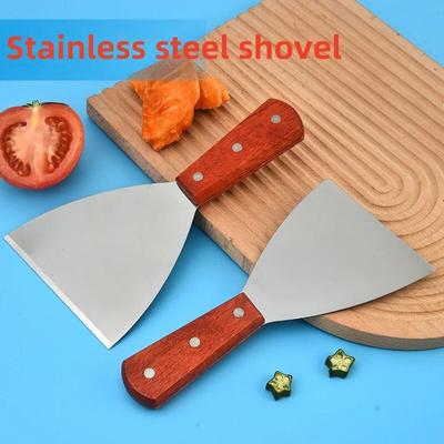 1 Stück breiter Pfannenwender aus Edelstahl für Pfannkuchen mit Holzgriff, für Brot, Pizza, Steak, Spiegeleier, Küchenzubehör und Gadgets