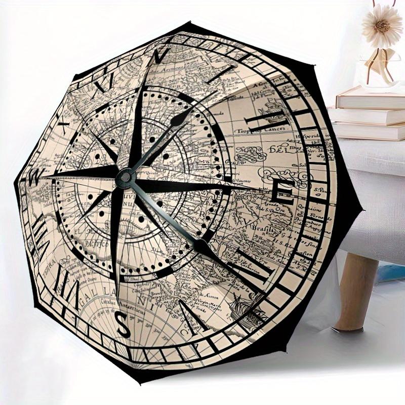 1pc Compass Map Automatic Folding Umbrella, 8-Rib Sturdy Canopy, Portable Travel Umbrella for Outdoor Use