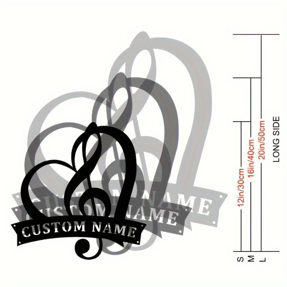 Personalized Metal Heart Wall Art Music Note Name Sign Black White Home Decor