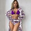 European and American High-Waisted Bikini Set with Printed Long-Sleeved Cover-Up