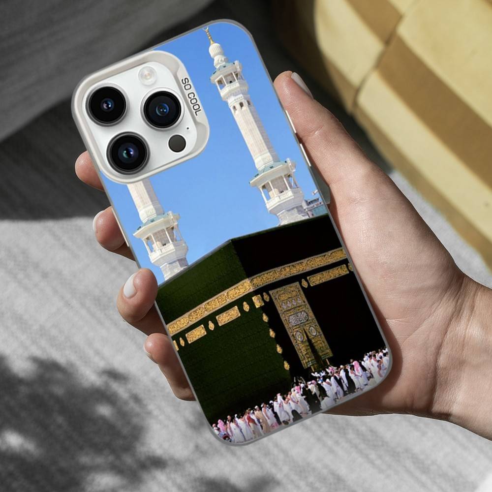 Moslem Art Kaaba Phone Case For iPhone 16,15,14,13,12,11,Mini,XS,Pro,SE,MAX White Matte Shockproof Cover