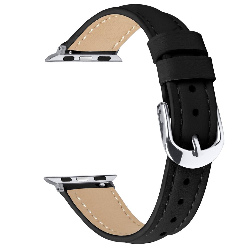 Watch Band For Apple Watch Series 10 Ultra 9 8 7 SE 6 5 4 3 2 1 46mm 49mm 45mm 44mm 42mm Genuine Cow Leather Strap with Silver Buckle
