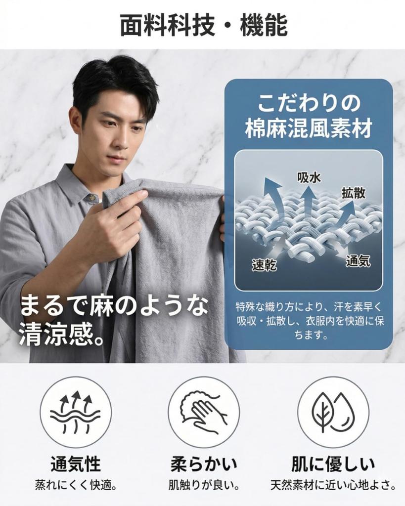 [foveitaa] Men's 3/4 Sleeve Shirt, Summer Clothes, Cotton Linen Shirt, Plain, Plus Sizes, Japanese Style, Cool, Casual, Breathable, Comfortable, Simpl