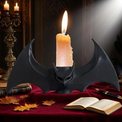 1/2 ks Halloweenský svícen ve tvaru netopýra Strašidelný 3D tištěný černý stojan na svíčku s netopýrem Svícník Domácí stolní dekorace