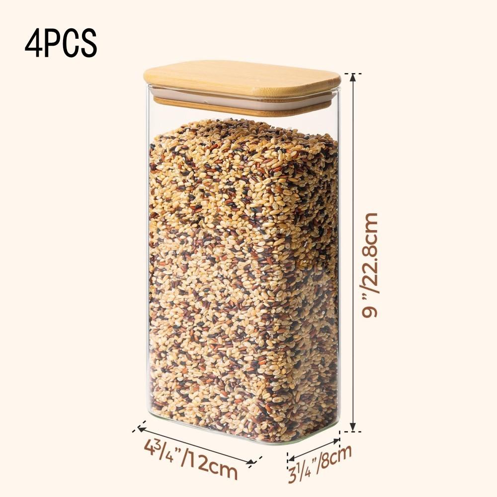 Rectangle Clear Storage Jars with Bamboo Lids For Sugar Coffee Pantry Organizer Container for Pasta Tea Candy Nuts