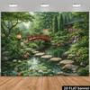 2D Traditional Japanese Garden Backdrop Zen Pond & Greenery Background Cloth