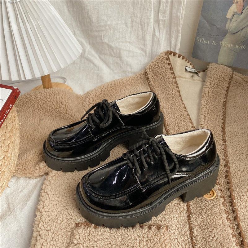 Size 35-43, large size women's shoes platform loafers women's 41 versatile fashion British style small leather shoes 42 round head single shoes