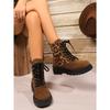 Damen Übergröße Leopardenmuster Schnürung Dicke Sohle Runde Spitze Kurze Martin Boots.