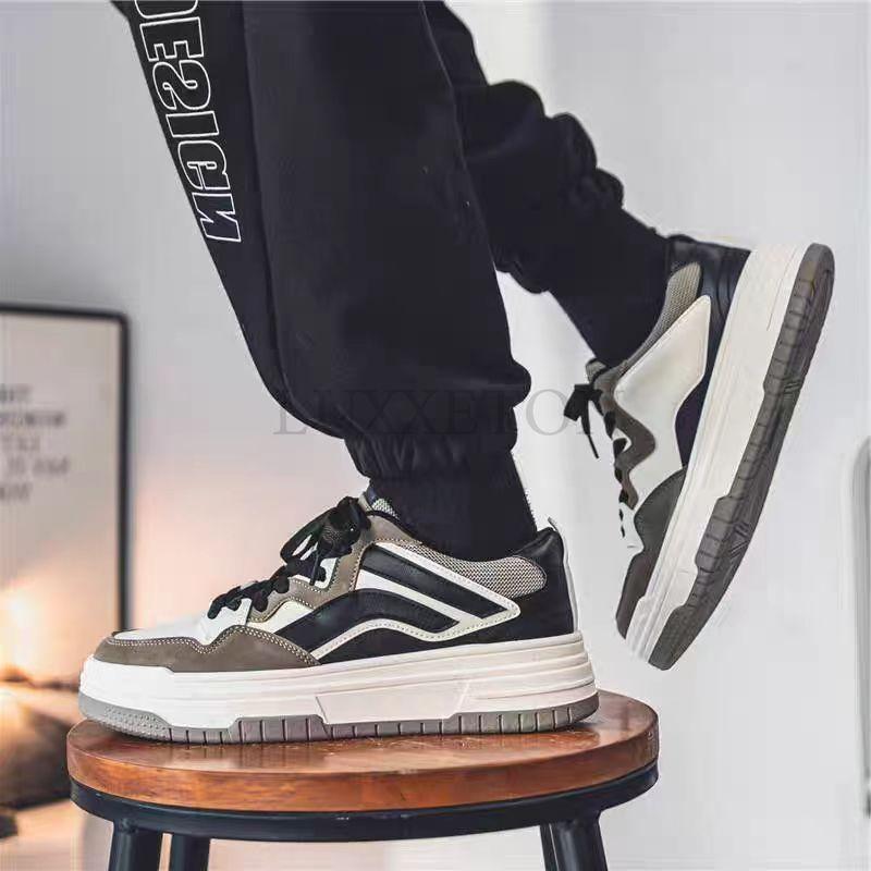 Men Skateboarding Shoes Fashion Leather Breathable Casual Jogging Sports Shoes Platform Hard-Wearing Walking Running Sneakers