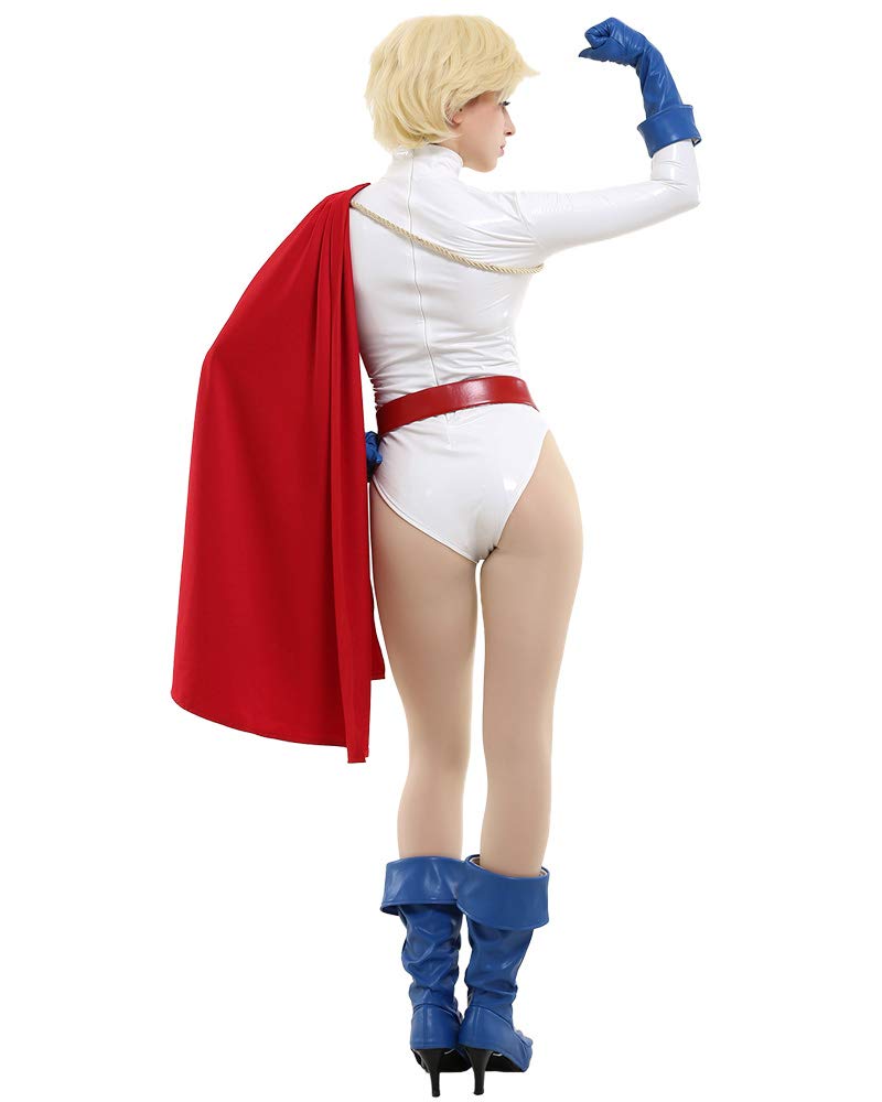 Miccostumes Superheroine Cosplay White Bodysuit with Leotard and Cape Women's Costume, (Small)