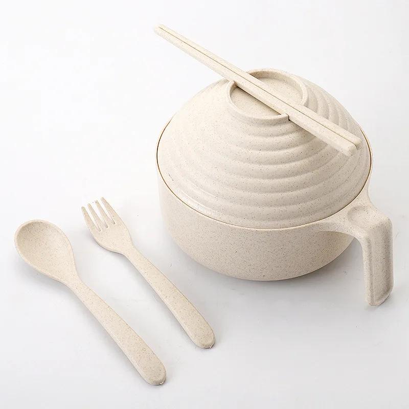 

Wheat Straw Instant Noodles Bowls with Lids Hot Rice Soup Food Container Kitchen Drop Dowl Healthy Tableware бежевий