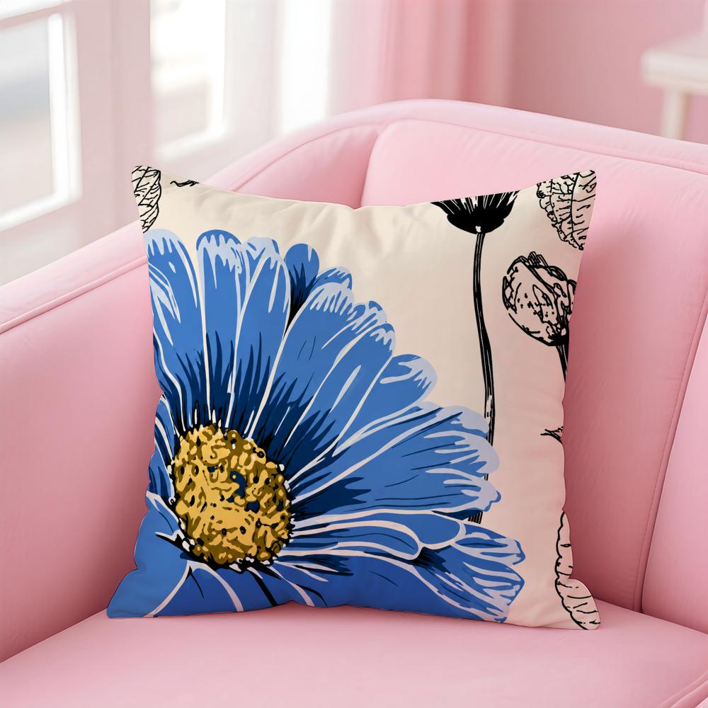 Floral Print Daisy Cushion Cover Short Plush Soft DoubleSided Printing Pillow Case Cozy Sofa Bedroom Home Decor Gift