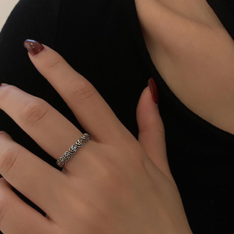 Pure Stunning S925 Silver Colorful Zirconia Retro Floral Ring With Adjustable Size For Women