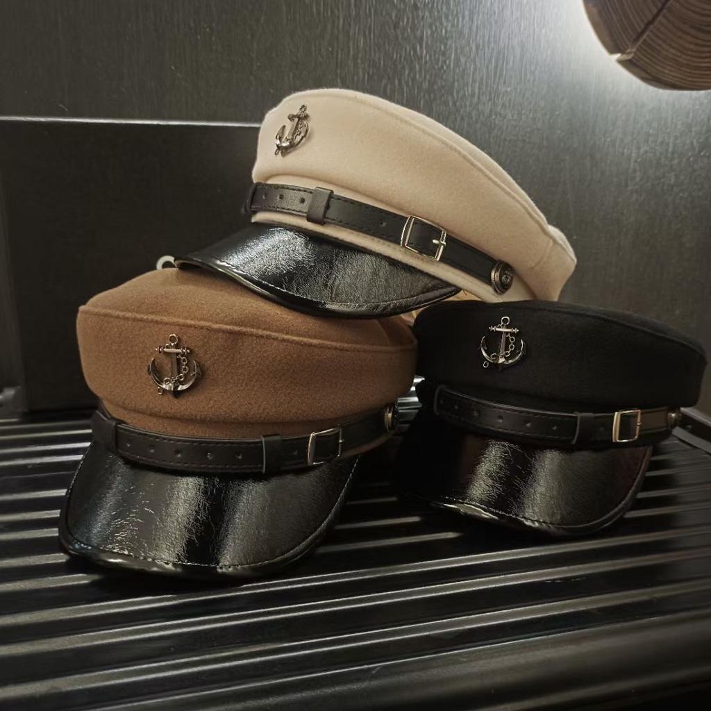 Vintage Anchor Belt Navy Hat Woolen Newsboy Hat British Style Personalized Cap