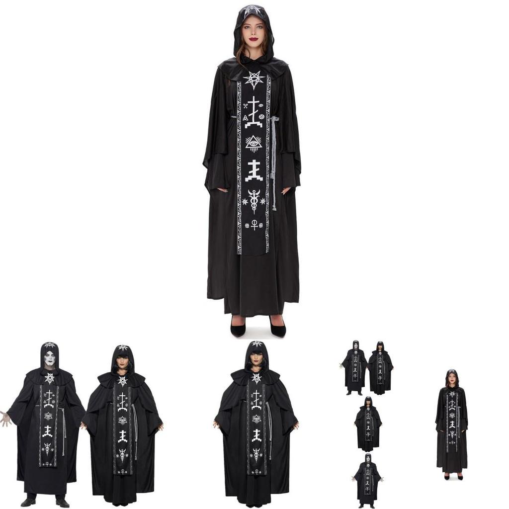 Unisex-Halloween-Zaubererrobe und dunkles Vampir-Kostüm, ideal für Paarkostümpartys