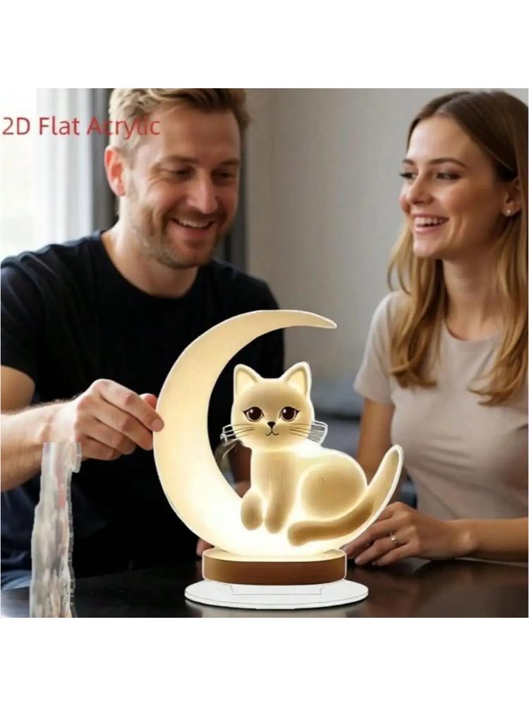 Charming Cat Acrylic Desktop Ornament 1pcs 2D Flat Cat Home Office Decoration No Power Supply Required