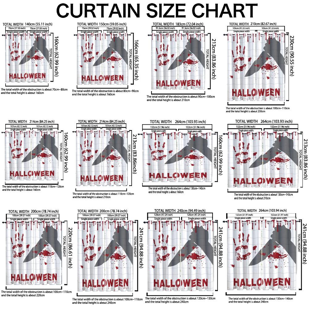 2Pcs Perforated Blackout Curtain Light Block Privacy Drape Living Bedroom Halloween Bloody Palm Knife Horror Window Decor