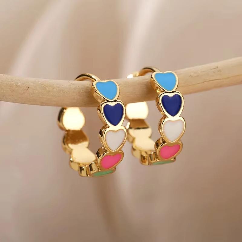 Colorful Heart Drip Oil Ear Cuffs - Pure Copper, Fade-Resistant, Sweet Heart-Shaped Epoxy Earrings