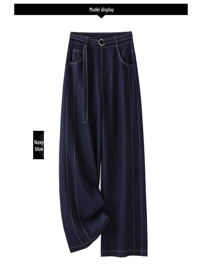 Ice Silk Women's Wide-Leg Jeans: Summer 2025 High-Waist, Loose, Long, Thin, Straight-Leg Casual Pants