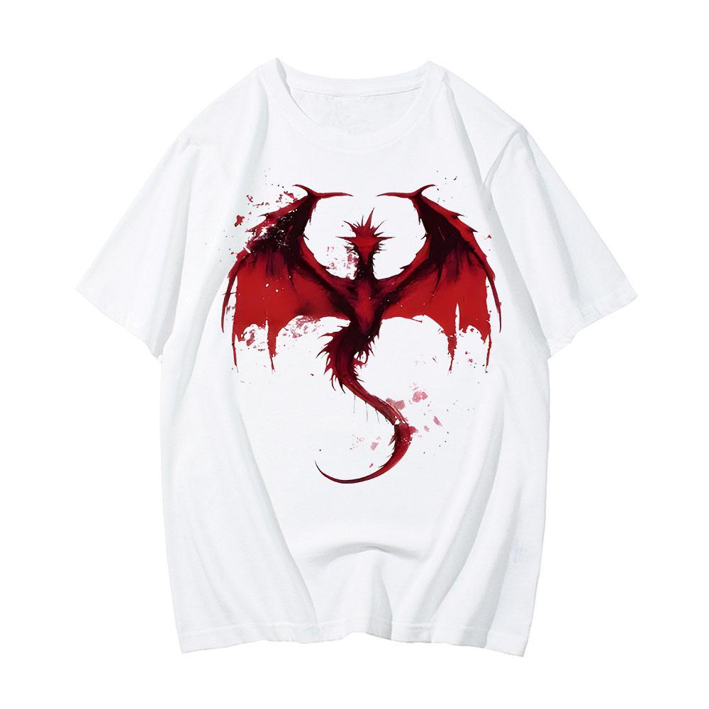 Футболки House Of The Dragon Минималистичные красные чернила Дракон Фэнтези Графический принт Футболки Aldult High Street Удобные топы из 100 хлопка XS белый 1667₽