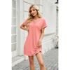 Übergröße Damen Sommer Neu Einfarbig V-Ausschnitt Locker Kurzärmlig Freizeitkleid