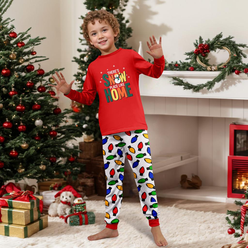 Matching Family Pajama Set Long Sleeve Round Neck Sleepwear for Women and Kids