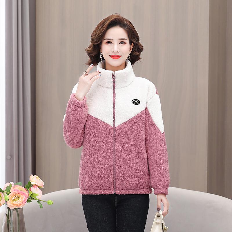 Dámská bunda Barevný zahuštěný jehněčí fleece Dlouhý rukáv Střední délka Kabát Teplý vrchní kabát Prošívaný top Podzim Zima Overgamen